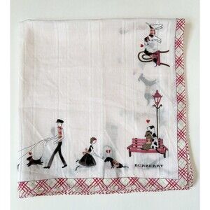 Burberry Scarf Cute Dogs Dauschund & French Girl White & Red Nova Check Plaid